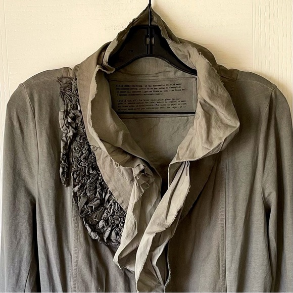 Rundholz Black Label Ruffle Long Jacket Olive Cotton Asymmetrical Size Small EUC - Picture 5 of 8